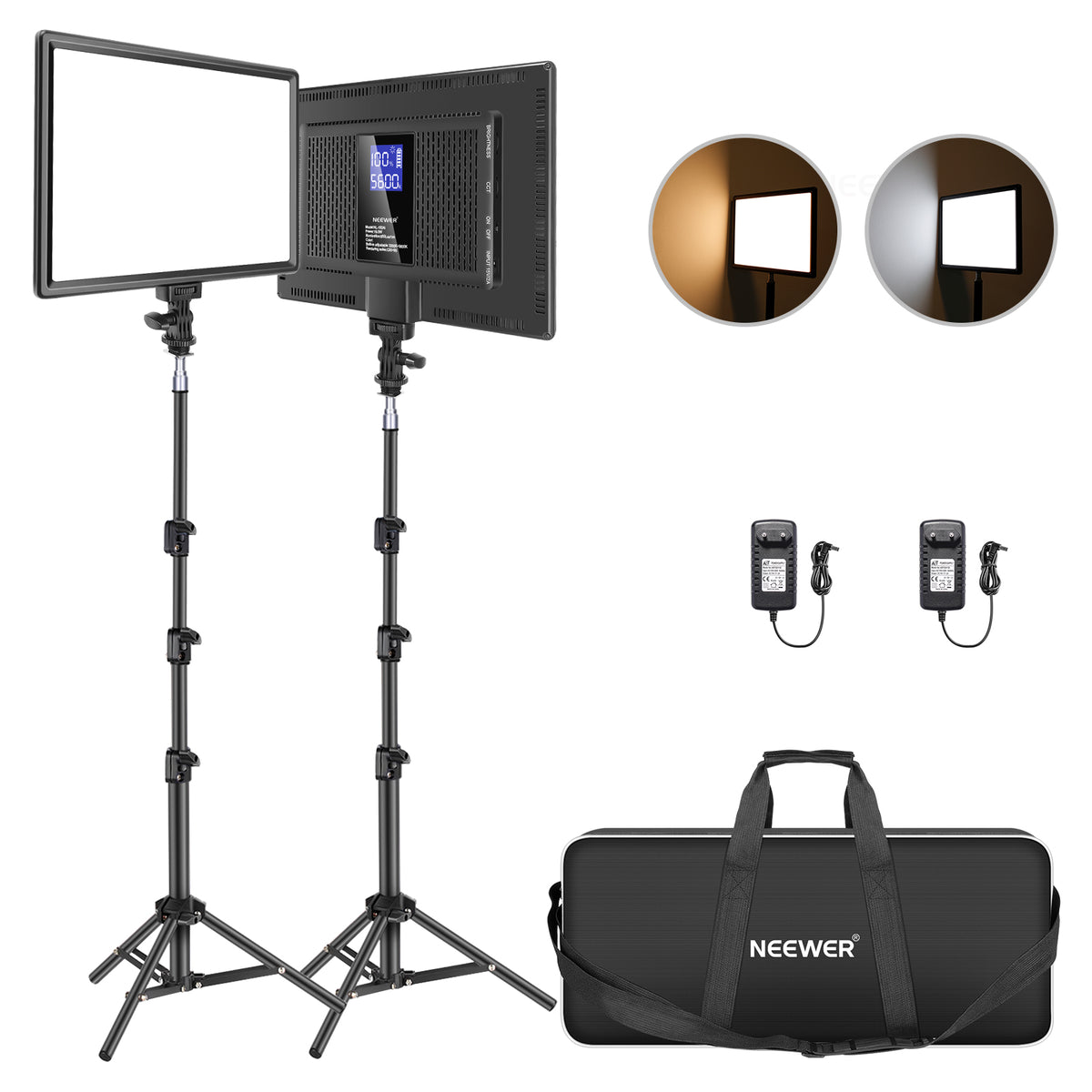 NEEWER NL-192AI 2er-Pack Bi-Color LED-Panelleuchten-Set (mit Stativ & Tragetasche)
