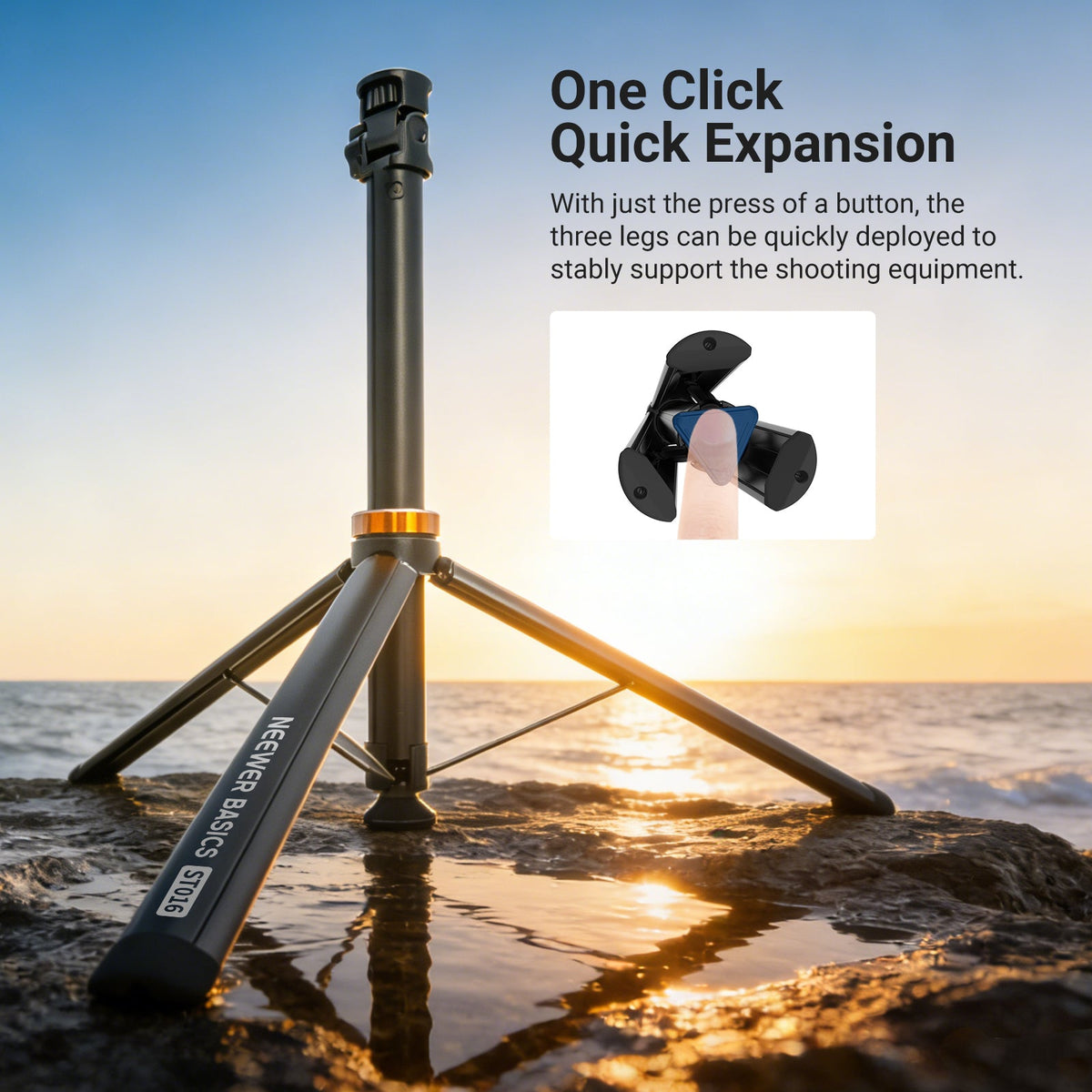 The NEEWER ST016 Light Stand was set up by the seaside to photograph the scenery.