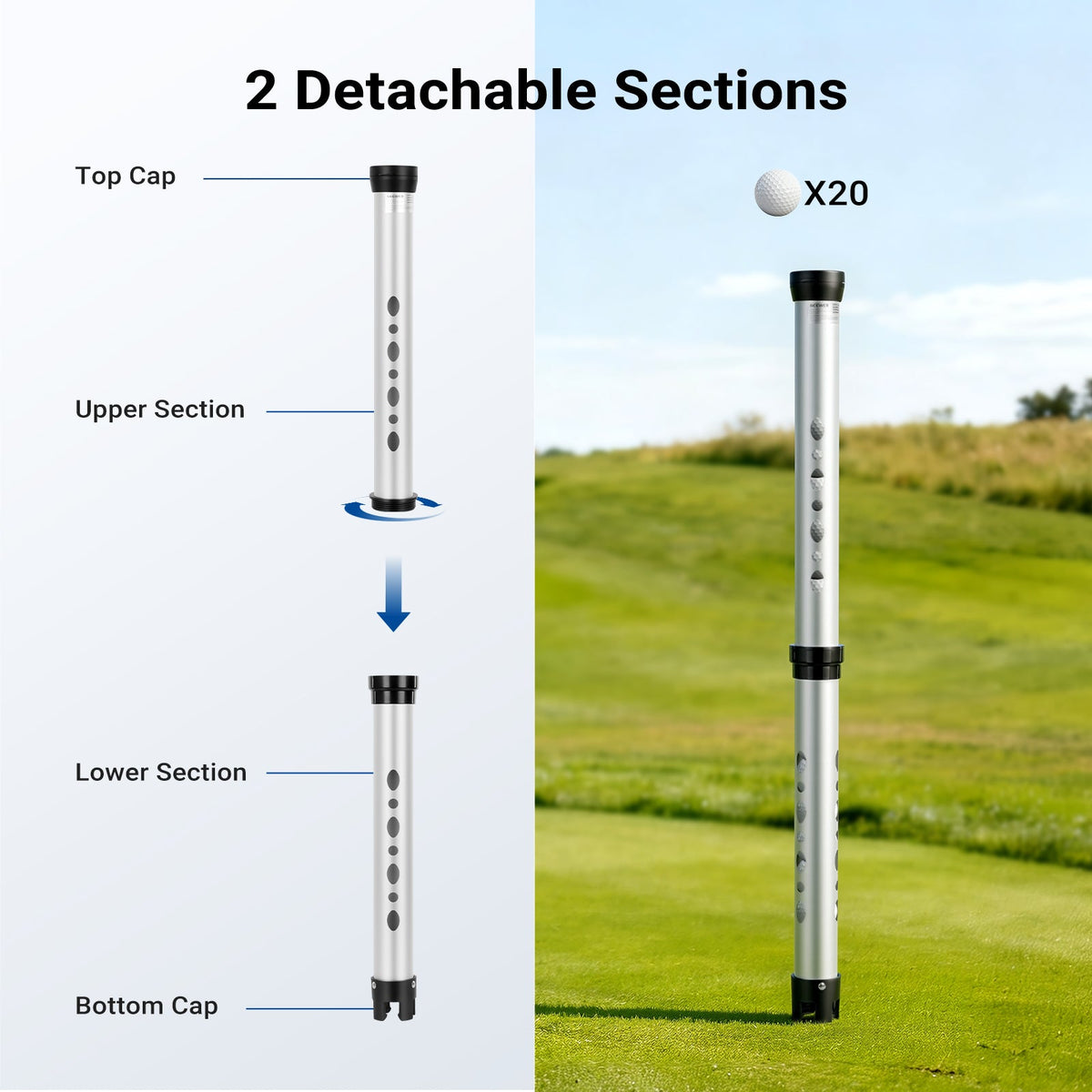 NEEWER GF02TPortable Golf Ball Retriever features 2 detachable sections.