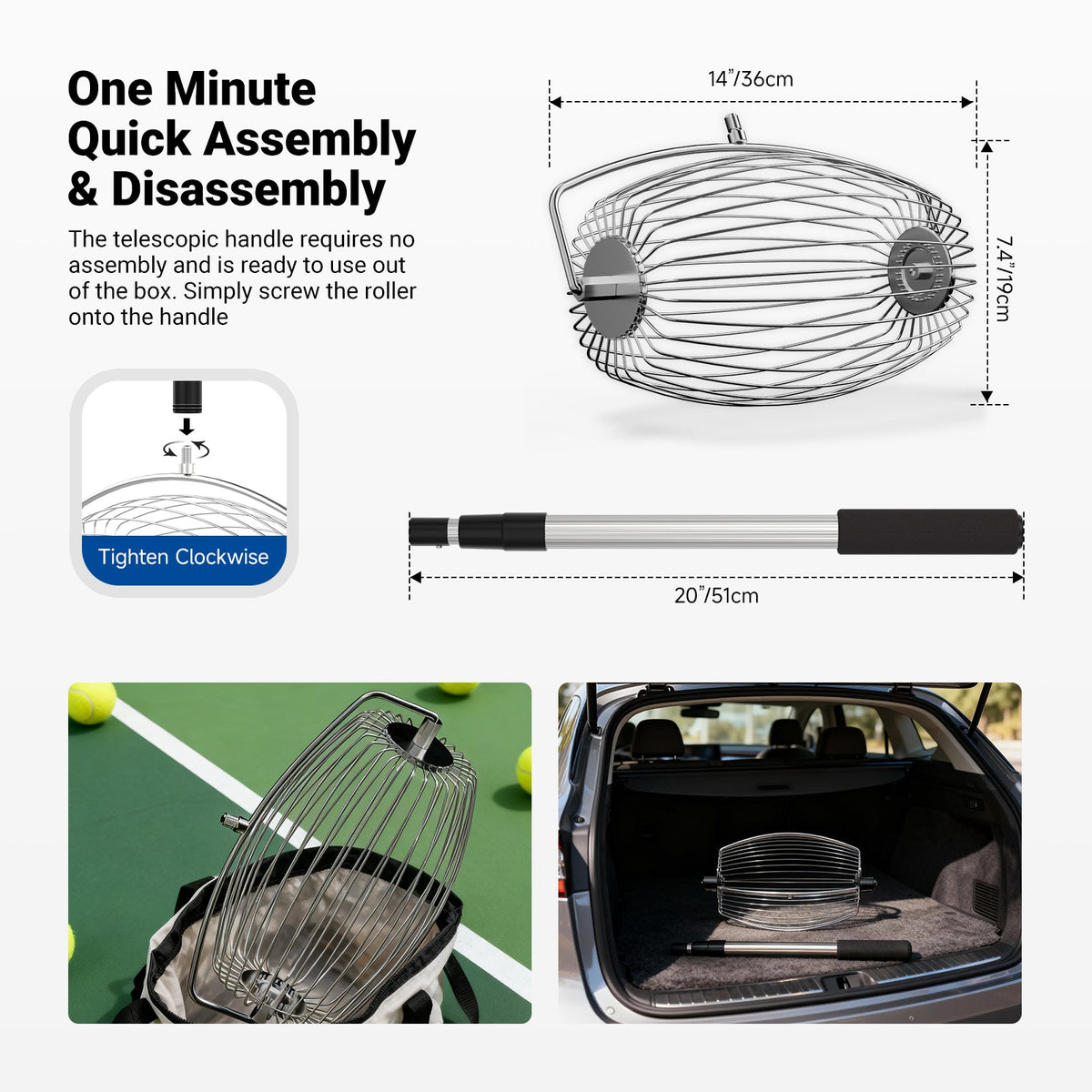 The telescopic handle requires no assembly and is ready to use out of the box.