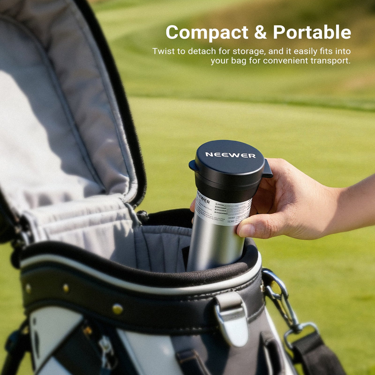 NEEWER GF02T Portable Golf Ball Retriever easily fits into your golf bag for convenient transport as ball training aid