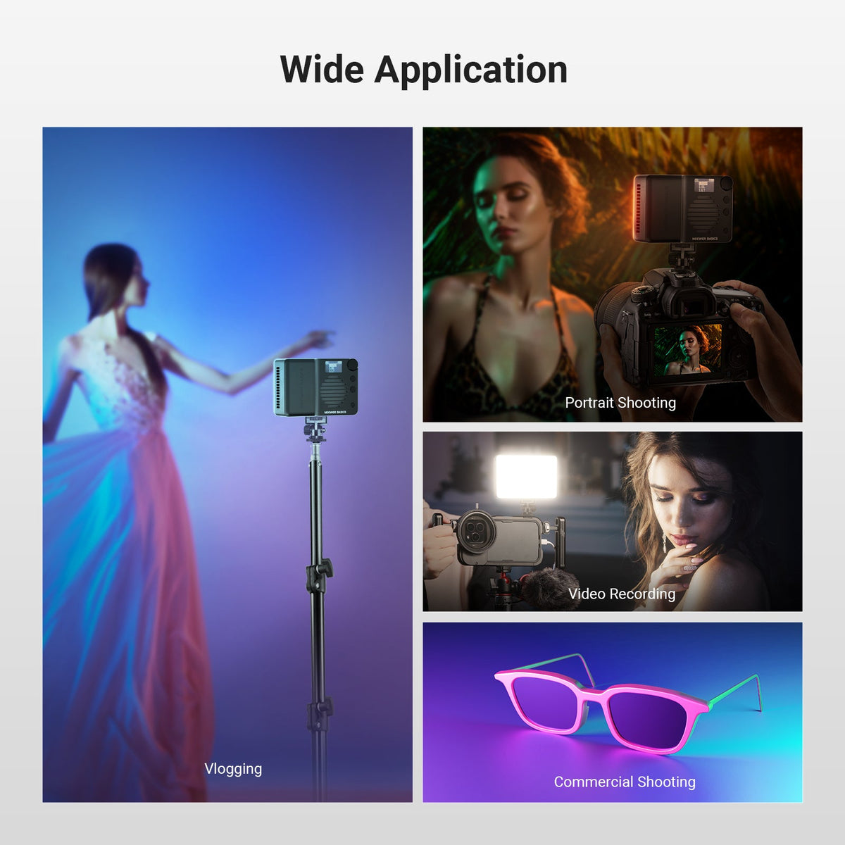 NEEWER BS40C Magnetic RGB Video Light is ideal for vlogging, portrait shooting, video recording, and commercial shooting.