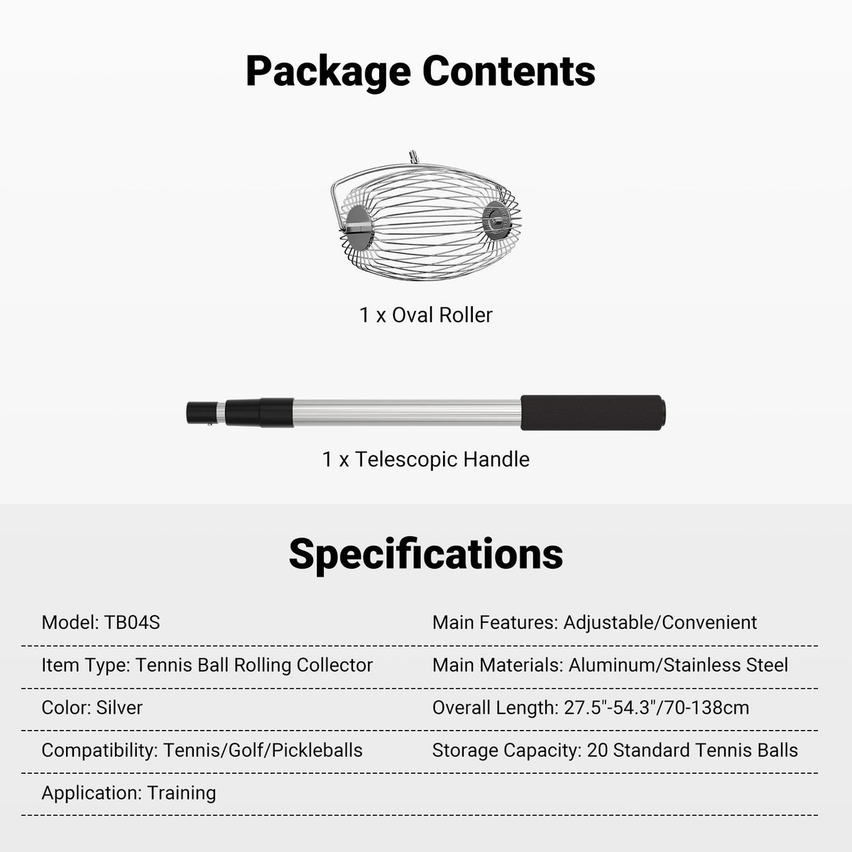 This package includes a oval roller and a telescopic handle.
