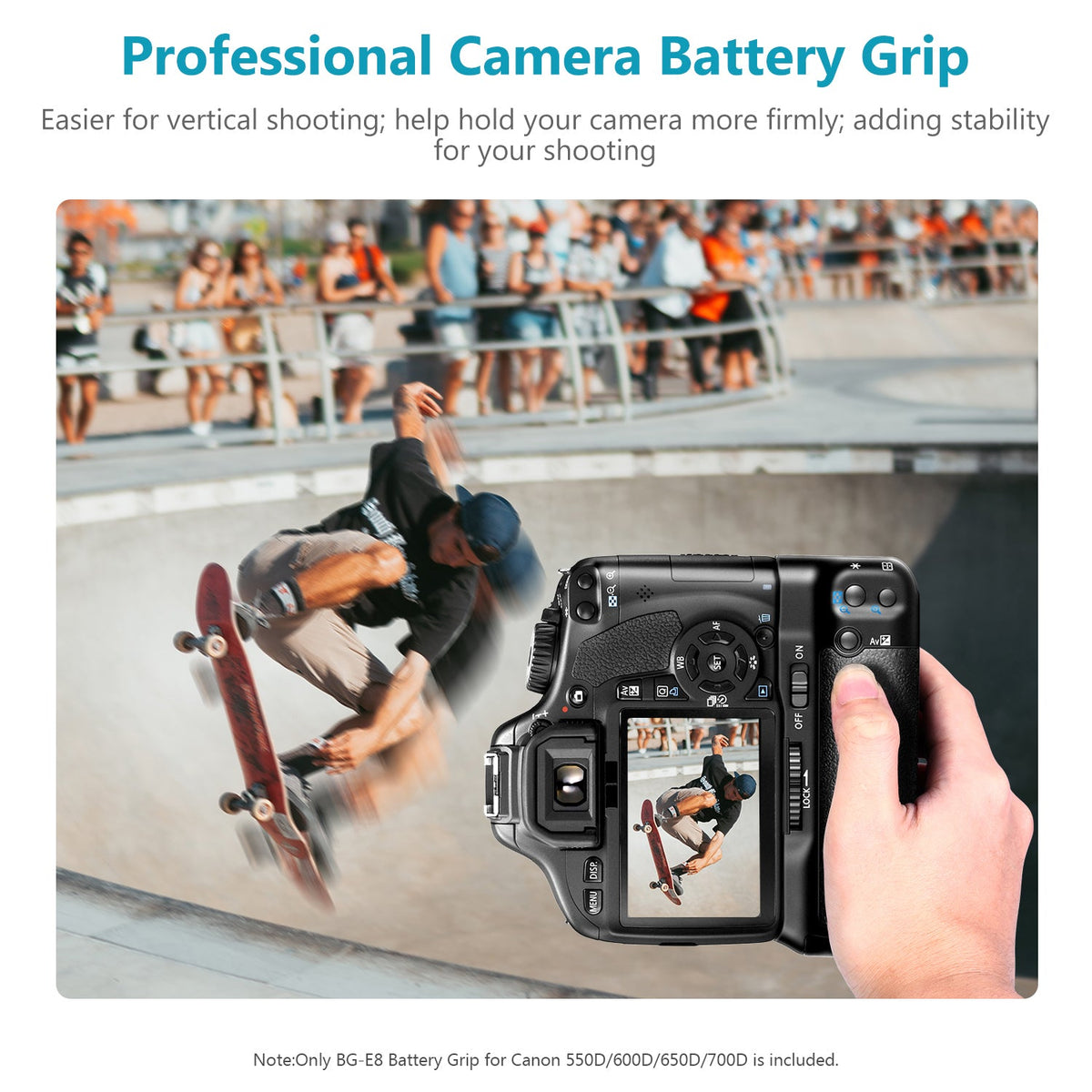 Neewer BG-E8 Replacement Battery Grip for Canon EOS 550D 600D 650D 700D/ Rebel T2i T3i T4i T5i SLR Cameras - neewer.com