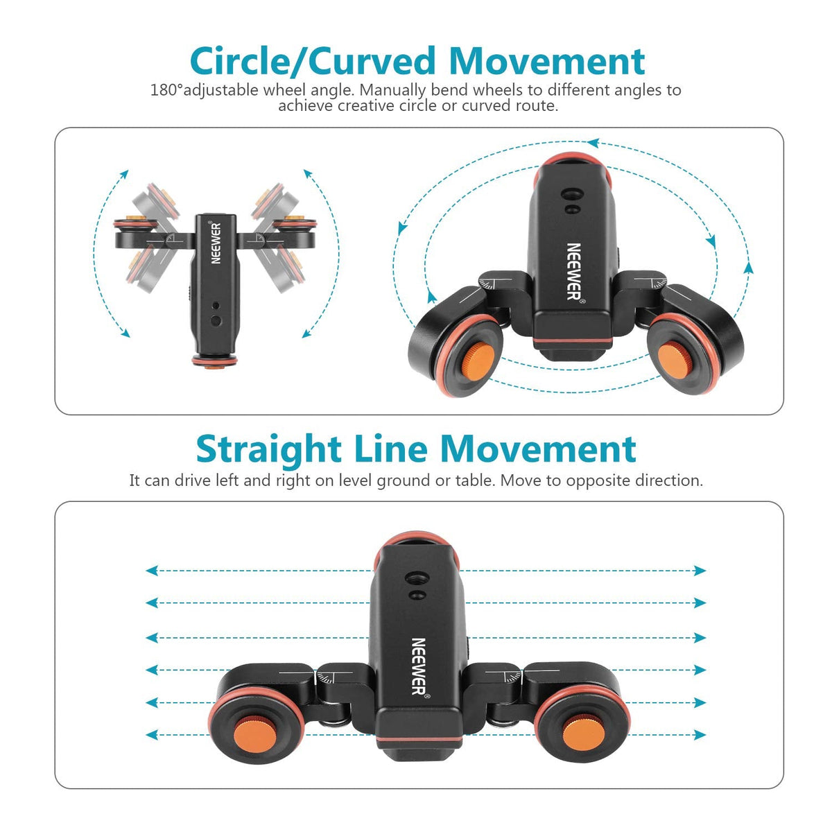 Neewer 3-Wheels Wirelesss Camera Video Auto Dolly,Motorized Track Rail Slider