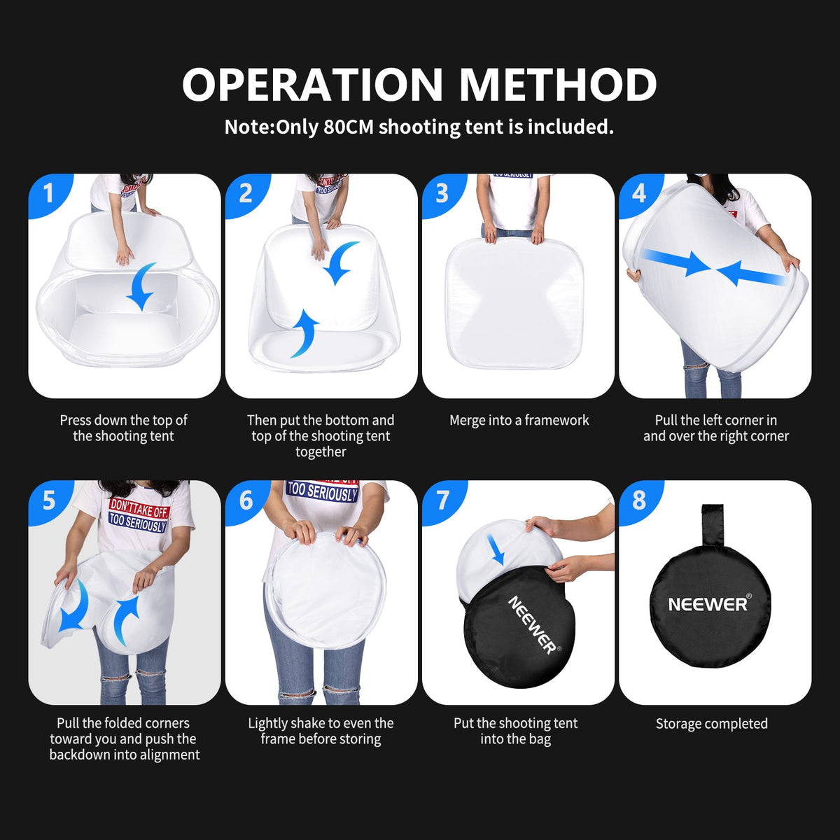Operation method of NEEWER 24x24 inch/60x60 cm Photo Studio Shooting Tent