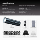 This package includes a photography spotlight, a silicone sleeve, a soft light diffuser, 20 gobo filters, a cable, and a storage pouch.