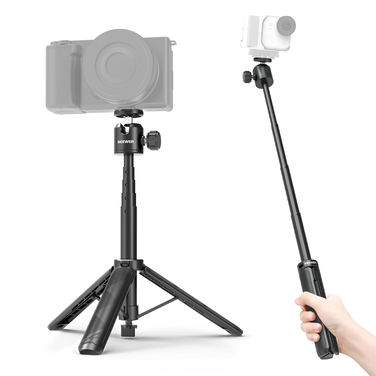 NEEWER BASICS DT001 ausziehbarer Selfie-Stick und Stativ aus Aluminium