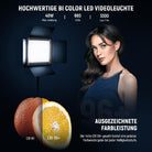 NEEWER NL660 LED Videoleuchte Produktmerkmale mit 40W Leistung, 660 LEDs, 3300 Lux und einem Vergleich von CRI 80 zu CRI 96+ an einer Orange.
