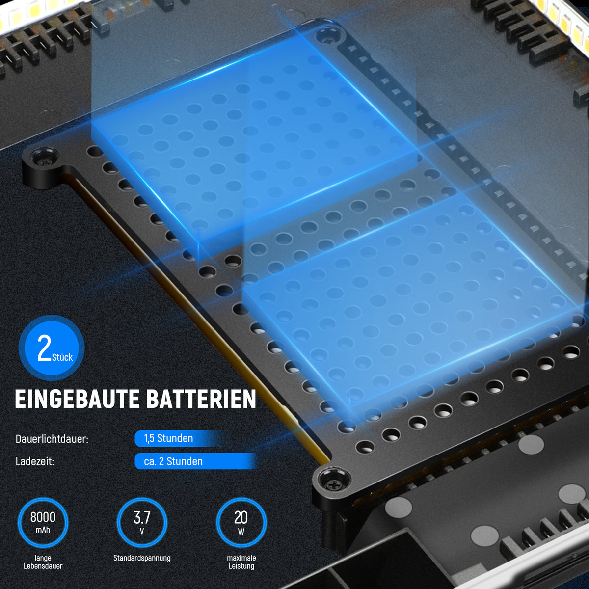 Akkubetriebene NEEWER NL-192AI LED-Videoleuchte mit 8000mAh Lithium-Ionen-Akku