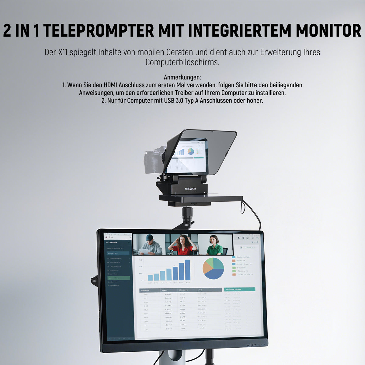 2 in 1 Teleprompter mit integriertem Monitor