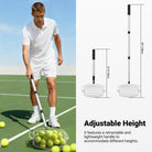 A man is using the NEEWER TB04S Pickleball Collector Roller to pick up tennis balls.