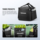 Three side pockets securely hold pickleball paddles, phones, keys, and other items or accessories.