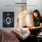 When providing services to clients, the beautician uses the NEEWER N43 Selfie Ring Light with Stand Kit for lighting.