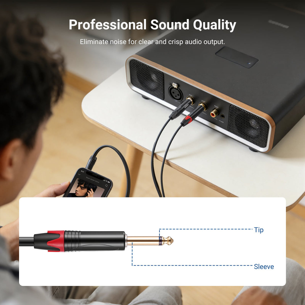NEEWER 3.5mm 1/8 TRS to 1/4 Dual 6.35mm TS Breakout Cable eliminates noise for clear and crisp audio output.