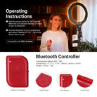 A woman is controlling the NEEWER N43 Selfie Ring Light via Bluetooth.