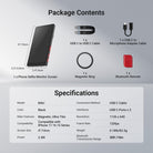 This package includes a phone selfie monitor screen, a magnetic ring, a Bluetooth remote, a USB C to USB C Cable, and a USB C to Microphone Adapter Cable.