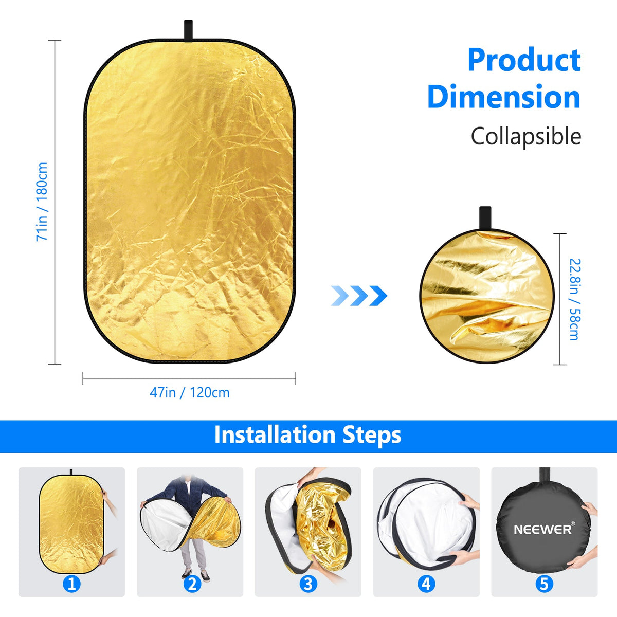 Neewer 5 in 1 Portable Multi Camera Lighting Reflector/Diffuser Kit with Carrying Case